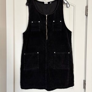 Vintage 90s Black Corduroy Sleeveless Dress with Pockets